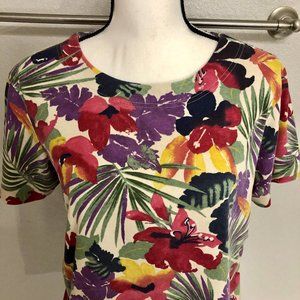 Tropical Floral Pattern Cotton Blend Shirt -‎ Size Women's Small